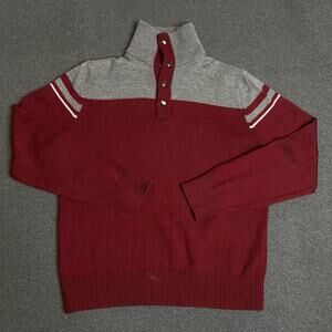 Banana Republic Merino Wool Sweater Mens Large Red Gray Henley Mock Neck